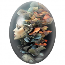 Cabochon en Verre Illustré Elfe à la Chevelure de Champignons pour la Création de Bijoux Fantaisie - DIY