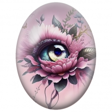 Cabochon en Verre Illustré Œil Fleuri Rose sur Fond Poudré pour la Création de Bijoux Fantaisie - DIY