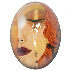 Cabochon en Verre Illustré Visage Roux aux Larmes Dorées pour la Création de Bijoux Fantaisie - DIY