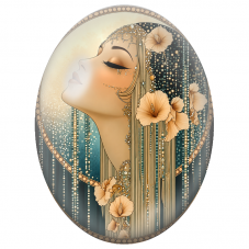 Cabochon en Verre Illustré Femme Art Déco sous le Croissant de Lune pour la Création de Bijoux Fantaisie - DIY