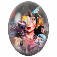 Cabochon en Verre Illustré Femme Surréaliste aux Créatures Fantastiques pour la Création de Bijoux Fantaisie - DIY