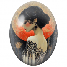 Cabochon en Verre Illustré Élégante en Dentelle devant le Soleil Rouge pour la Création de Bijoux Fantaisie - DIY