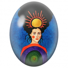 Cabochon en Verre Illustré Femme à la Coiffure Solaire pour la Création de Bijoux Fantaisie - DIY