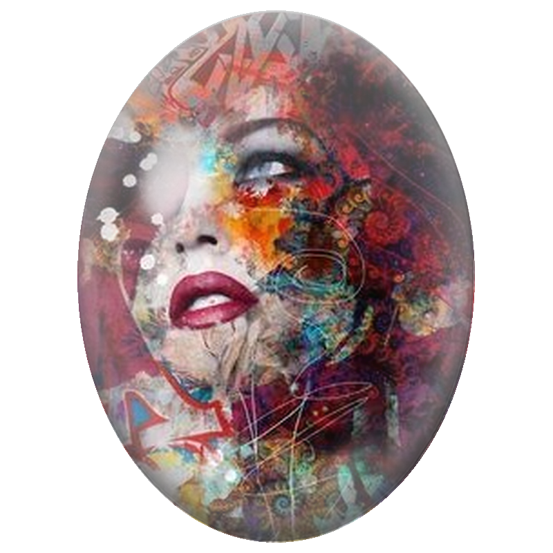 Cabochon en Verre Illustré Portrait Abstrait aux Couleurs Intenses 13x18, 18x25 ou 30x40mm