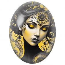 Cabochon en Verre Illustré Femme Noire et Jaune à la Fleur Graphique pour la Création de Bijoux Fantaisie - DIY