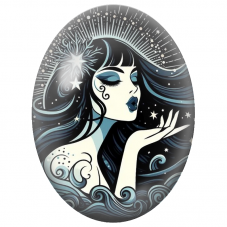 Cabochon en Verre Illustré Femme Nocturne Soufflant des Étoiles pour la Création de Bijoux Fantaisie - DIY