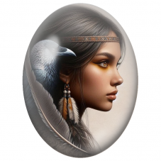 Cabochon en Verre Illustré Femme au Corbeau et Plumes pour la Création de Bijoux Fantaisie - DIY