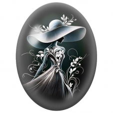 Cabochon en Verre Illustré Élégante au Grand Chapeau Blanc pour la Création de Bijoux Fantaisie - DIY