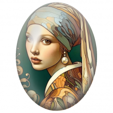 Cabochon en Verre Illustré Jeune Fille à la Perle Art Nouveau pour la Création de Bijoux Fantaisie - DIY