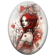 Cabochon en Verre Illustré Reine de Cœur aux Cartes à Jouer pour la Création de Bijoux Fantaisie - DIY
