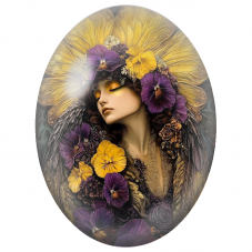 Cabochon en Verre Illustré Fée aux Ailes Dorées et Pensées Violettes pour la Création de Bijoux Fantaisie - DIY