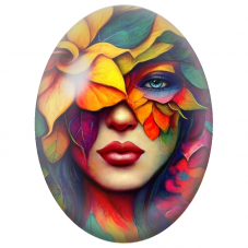 Cabochon en Verre Illustré Visage Féminin sous des Pétales Multicolores pour la Création de Bijoux Fantaisie - DIY