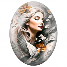 Cabochon en Verre Illustré Femme Blonde à l’Oiseau Argenté pour la Création de Bijoux Fantaisie - DIY