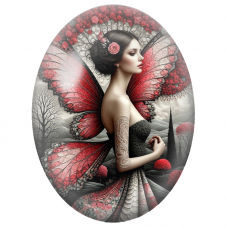 Cabochon en Verre Illustré Fée aux Ailes Roses dans un Jardin Sombre pour la Création de Bijoux Fantaisie - DIY