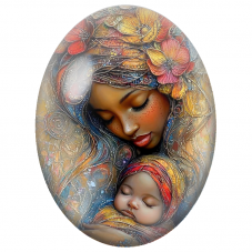 Cabochon en Verre Illustré Mère et Bébé Endormis aux Fleurs Colorées pour la Création de Bijoux Fantaisie - DIY