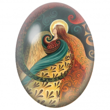 Cabochon en Verre Illustré Ange Art Nouveau aux Ailes Dorées pour la Création de Bijoux Fantaisie - DIY