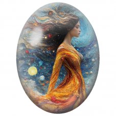 Cabochon en Verre Illustré Femme Cosmique à la Robe de Feu pour la Création de Bijoux Fantaisie - DIY
