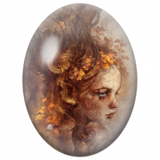 Cabochon en Verre Illustré Femme-Forêt aux Fleurs d’Automne pour la Création de Bijoux Fantaisie - DIY