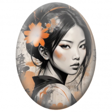 Cabochon en Verre Illustré Japonaise à la Fleur Orange pour la Création de Bijoux Fantaisie - DIY