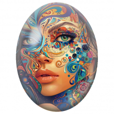 Cabochon en Verre Illustré Visage Psychédélique aux Arabesques Colorées pour la Création de Bijoux Fantaisie - DIY