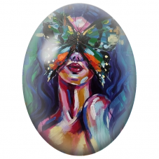 Cabochon en Verre Illustré Femme au Masque Papillon Multicolore pour la Création de Bijoux Fantaisie - DIY