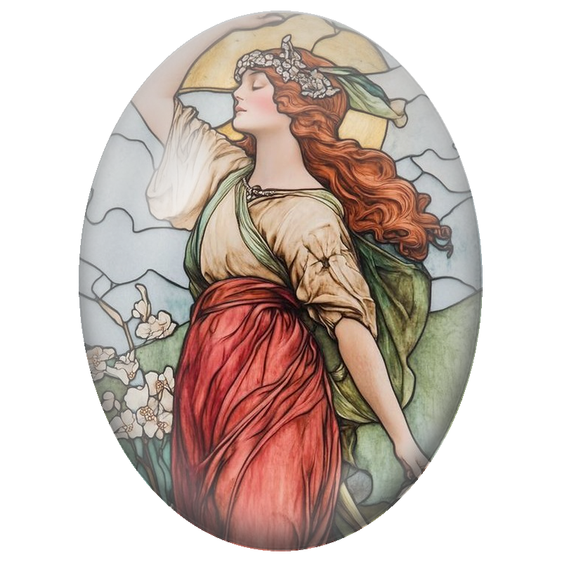 Cabochon en Verre Illustré Femme Rousse sous le Soleil 13x18, 18x25 ou 30x40mm