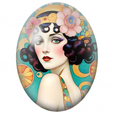 Cabochon en Verre Illustré Femme Art Déco aux Fleurs Roses pour la Création de Bijoux Fantaisie - DIY