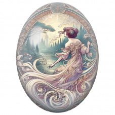 Cabochon en Verre Illustré Femme Art Nouveau au Bord du Lac pour la Création de Bijoux Fantaisie - DIY