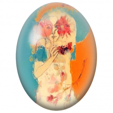 Cabochon en Verre Illustré Femme Abstraite aux Fleurs Rouges pour la Création de Bijoux Fantaisie - DIY