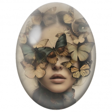 Cabochon en Verre Illustré Femme au Visage Couvert de Papillons pour la Création de Bijoux Fantaisie - DIY