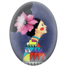 Cabochon en Verre Illustré Femme de Profil à la Grande Fleur Rose pour la Création de Bijoux Fantaisie - DIY