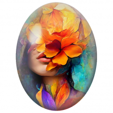 Cabochon en Verre Illustré Visage Féminin aux Fleurs Orange pour la Création de Bijoux Fantaisie - DIY