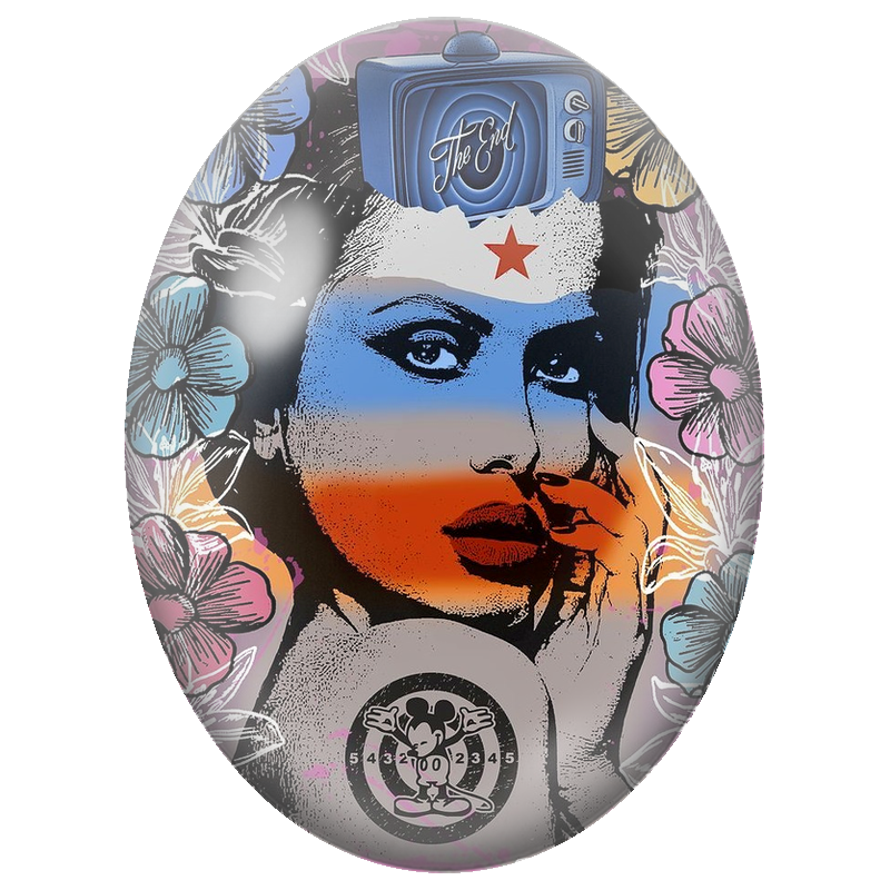 Cabochon en Verre Illustré Femme Pop Art à la Télévision Bleue 13x18, 18x25 ou 30x40mm