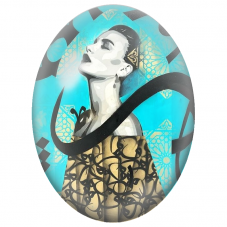 Cabochon en Verre Illustré Femme à la Calligraphie Noire pour la Création de Bijoux Fantaisie - DIY