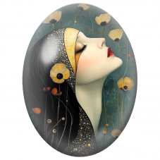Cabochon en Verre Illustré Femme aux Fleurs Dorées pour la Création de Bijoux Fantaisie - DIY