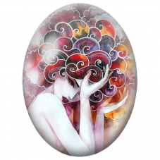 Cabochon en Verre Illustré Deux Femmes sous les Volutes Colorées pour la Création de Bijoux Fantaisie - DIY
