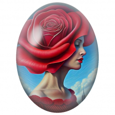 Cabochon en Verre Illustré Femme à la Coiffe Rose Rouge pour la Création de Bijoux Fantaisie - DIY