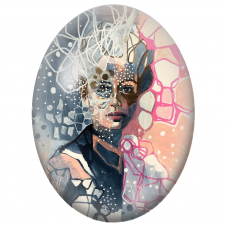 Cabochon en Verre Illustré Visage Féminin Abstrait Rose et Bleu pour la Création de Bijoux Fantaisie - DIY