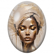 Cabochon en Verre Illustré Femme Noire au Turban Ivoire et Or pour la Création de Bijoux Fantaisie - DIY