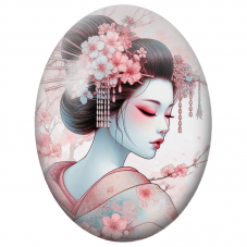Cabochon en Verre Illustré Femme Japonaise aux Fleurs de Cerisier pour la Création de Bijoux Fantaisie - DIY