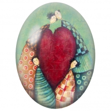 Cabochon en Verre Illustré Famille Unie autour d’un Grand Cœur pour la Création de Bijoux Fantaisie - DIY