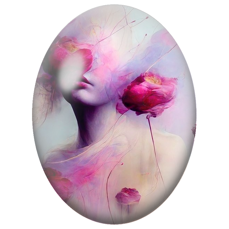 Cabochon en Verre Illustré Femme au Visage Voilé de Roses 13x18, 18x25 ou 30x40mm