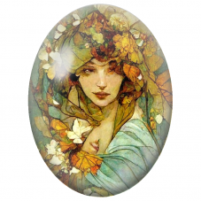 Cabochon en Verre Illustré Mère et Enfant dans le Feuillage d’Automne pour la Création de Bijoux Fantaisie - DIY