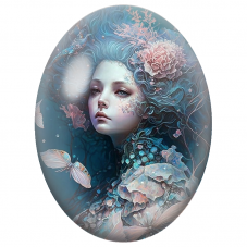 Cabochon en Verre Illustré Femme des Profondeurs aux Fleurs Corail pour la Création de Bijoux Fantaisie - DIY
