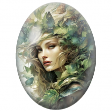 Cabochon en Verre Illustré Femme de la Forêt aux Papillons Verts pour la Création de Bijoux Fantaisie - DIY