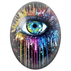 Cabochon en Verre Illustré Œil aux Coulures Arc-en-Ciel pour la Création de Bijoux Fantaisie - DIY