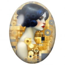 Cabochon en Verre Illustré Femme Art Déco aux Boucles Noires pour la Création de Bijoux Fantaisie - DIY