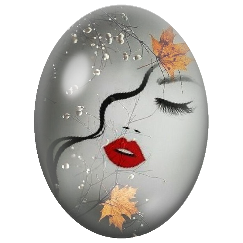 Cabochon en Verre Illustré Visage d’Automne aux Lèvres Rouges 13x18, 18x25 ou 30x40mm