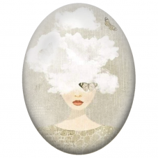 Cabochon en Verre Illustré Femme aux Nuages et Papillons pour la Création de Bijoux Fantaisie - DIY