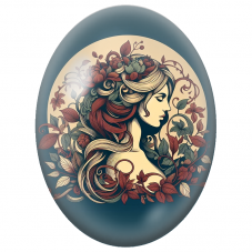 Cabochon en Verre Illustré Femme de Profil au Feuillage d’Automne pour la Création de Bijoux Fantaisie - DIY